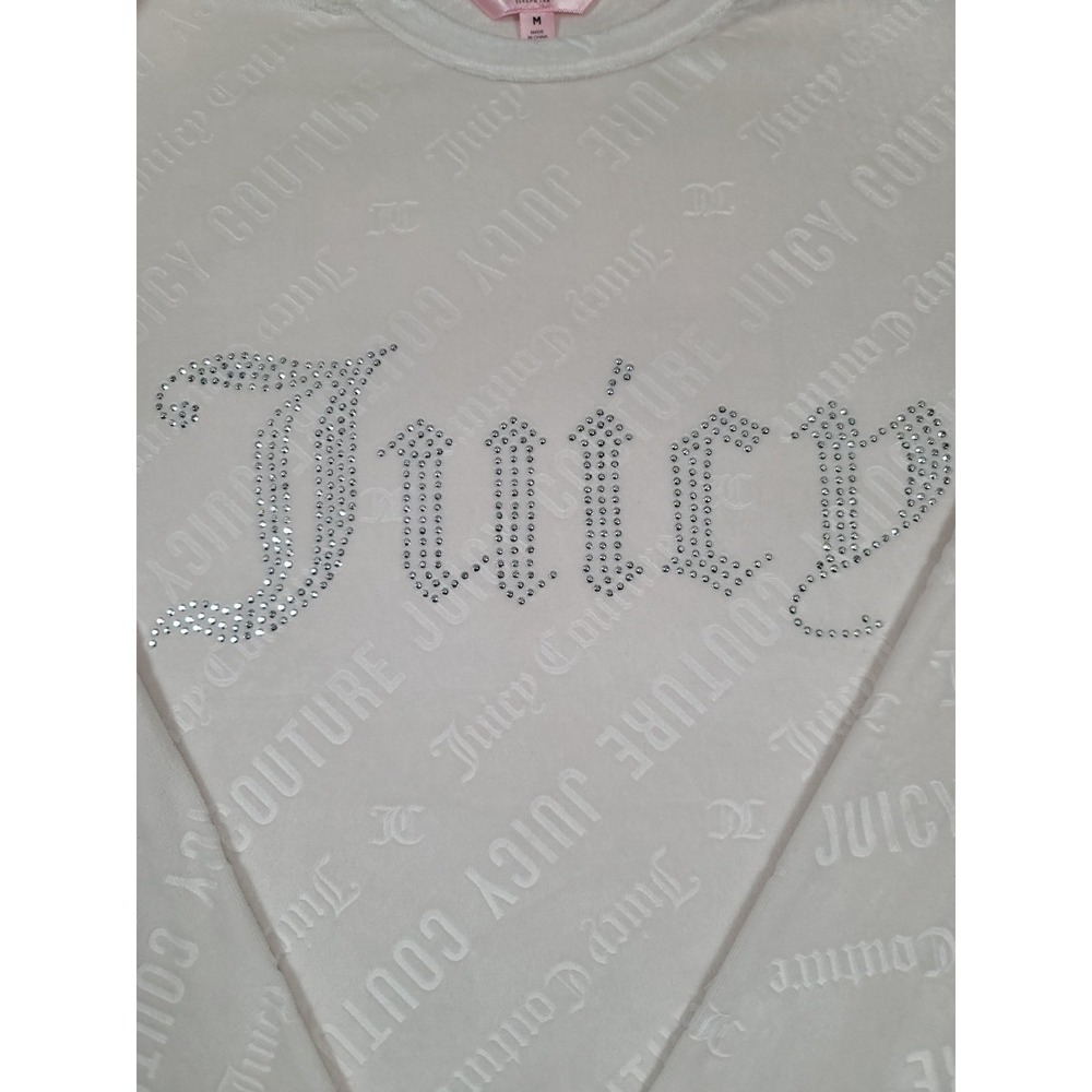 Juicy Couture Velour Sleepwear Top Women's Medium Cream Rhinestone Logo Y2K